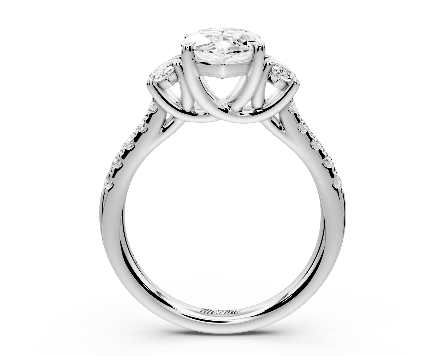Mia - 2ct 18k white gold marquise Trellis Basket Diamond Pavé half band Engagement Ring - Mr. Alex Jewelry