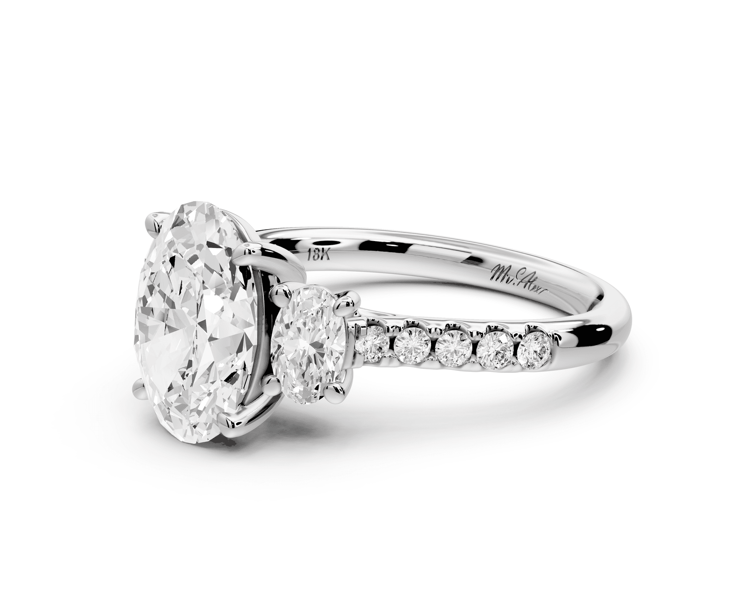 Mia - 2ct 18k white gold oval Trellis Basket Diamond Pavé half band Engagement Ring - Mr. Alex Jewelry