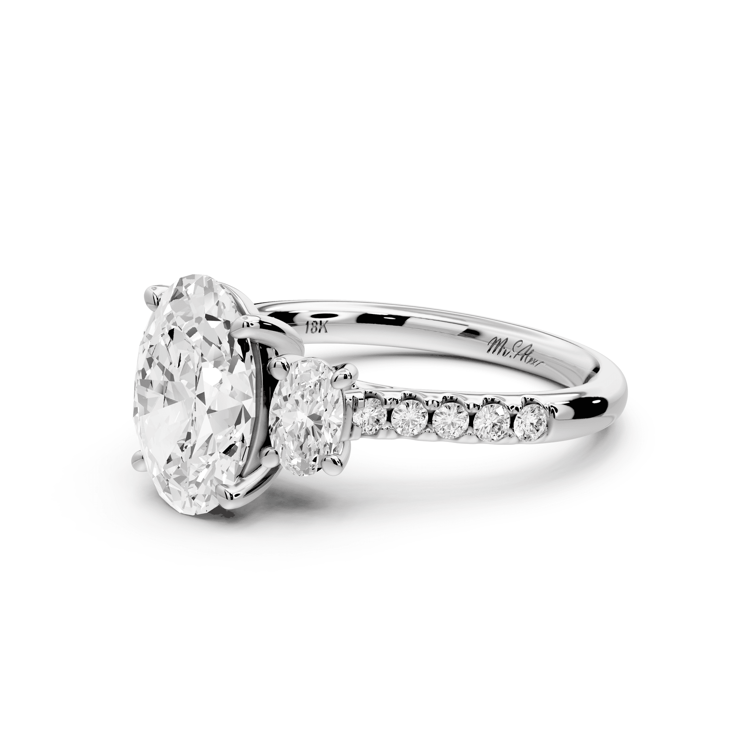 Mia - 2ct 18k white gold oval Trellis Basket Diamond Pavé half band Engagement Ring - Mr. Alex Jewelry