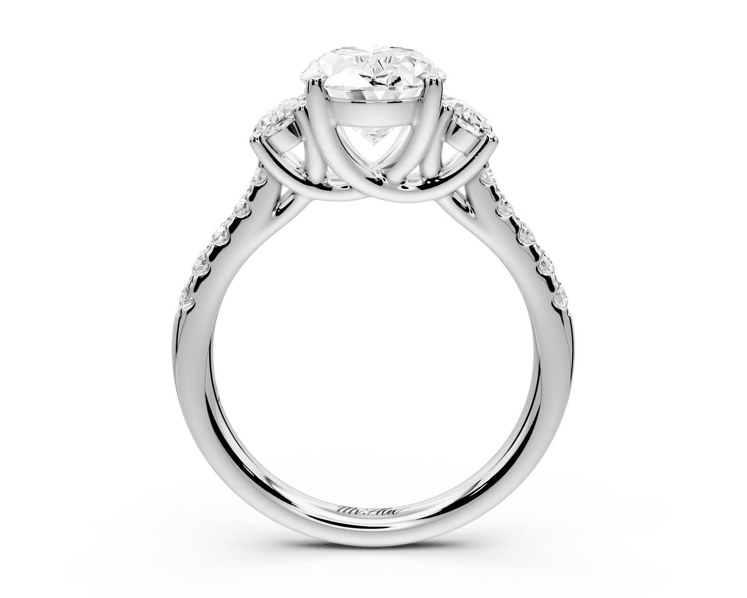 Mia - 2ct 18k white gold oval Trellis Basket Diamond Pavé half band Engagement Ring - Mr. Alex Jewelry