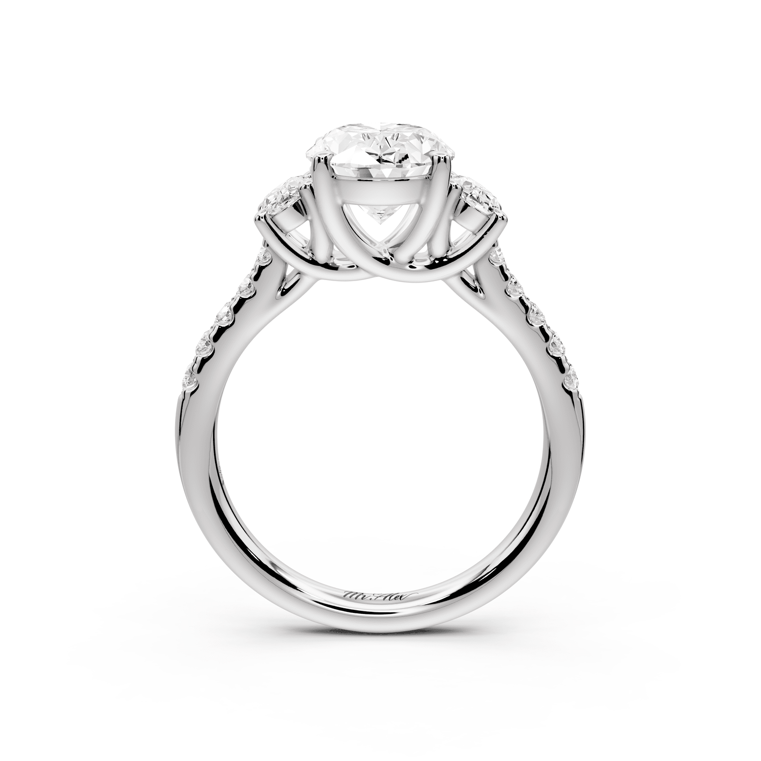 Mia - 2ct 18k white gold oval Trellis Basket Diamond Pavé half band Engagement Ring - Mr. Alex Jewelry