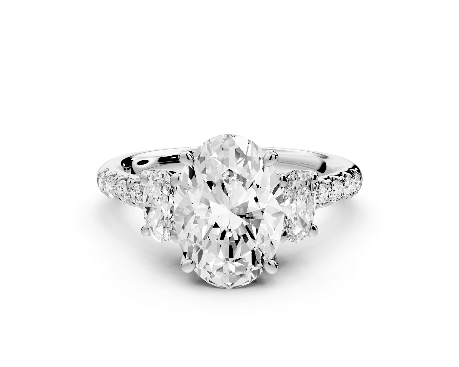 Mia - 2ct 18k white gold oval Trellis Basket Diamond Pavé half band Engagement Ring - Mr. Alex Jewelry