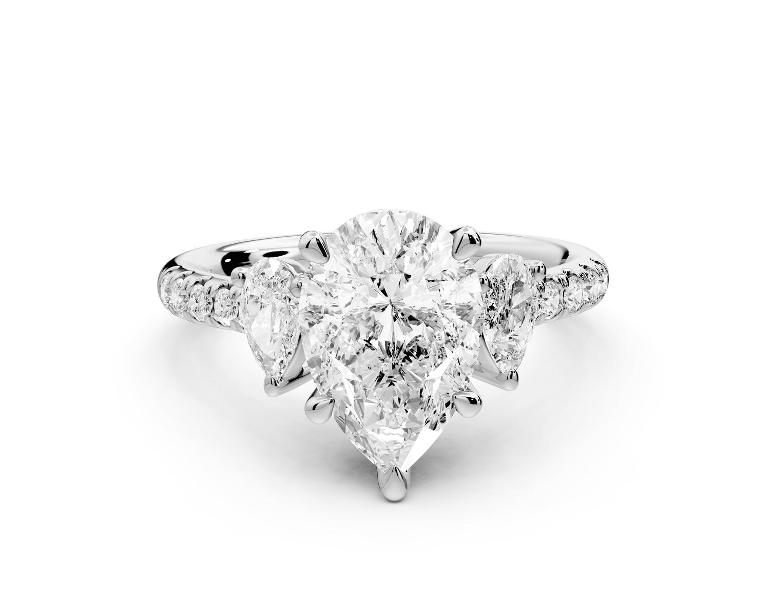 Mia - 2ct 18k white gold pear Trellis Basket Diamond Pavé half band Engagement Ring - Mr. Alex Jewelry