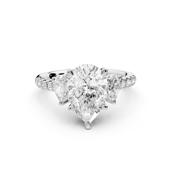Mia - 2ct 18k white gold pear Trellis Basket Diamond Pavé half band Engagement Ring - Mr. Alex Jewelry
