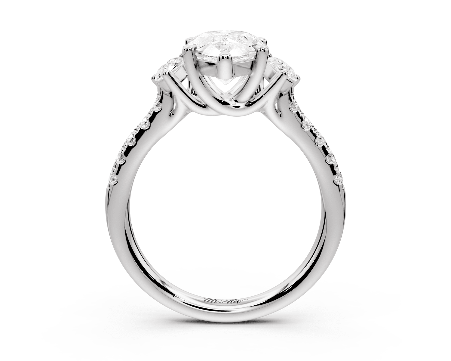 Mia - 2ct 18k white gold pear Trellis Basket Diamond Pavé half band Engagement Ring - Mr. Alex Jewelry