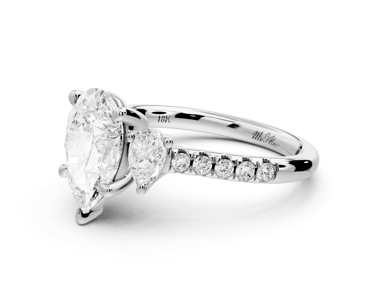 Mia - 2ct 18k white gold pear Trellis Basket Diamond Pavé half band Engagement Ring - Mr. Alex Jewelry