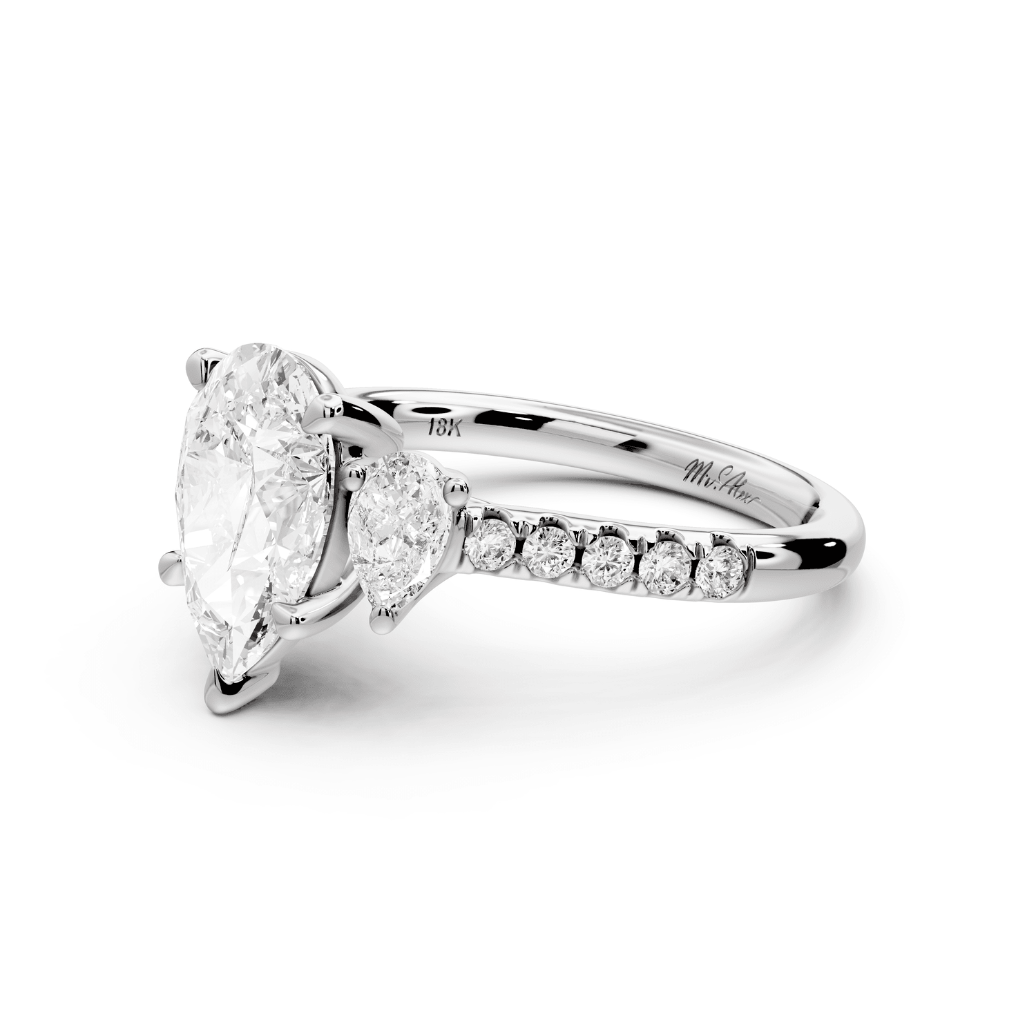 Mia - 2ct 18k white gold pear Trellis Basket Diamond Pavé half band Engagement Ring - Mr. Alex Jewelry