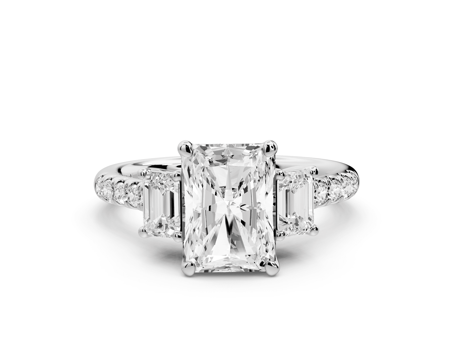 Mia - 2ct 18k white gold radiant Trellis Basket Diamond Pavé half band Engagement Ring - Mr. Alex Jewelry