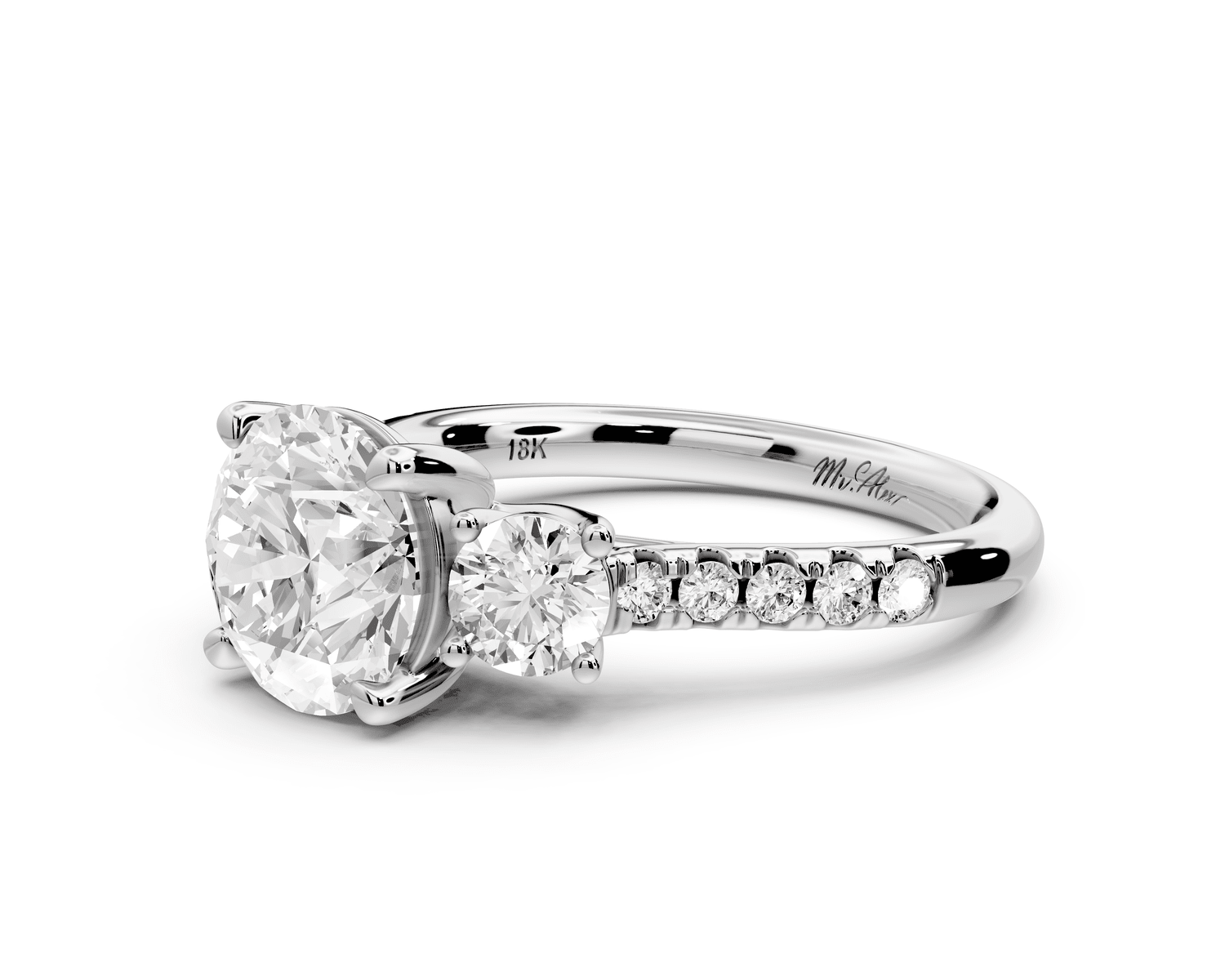Mia - 2ct 18k white gold round Trellis Basket Diamond Pavé half band Engagement Ring - Mr. Alex Jewelry