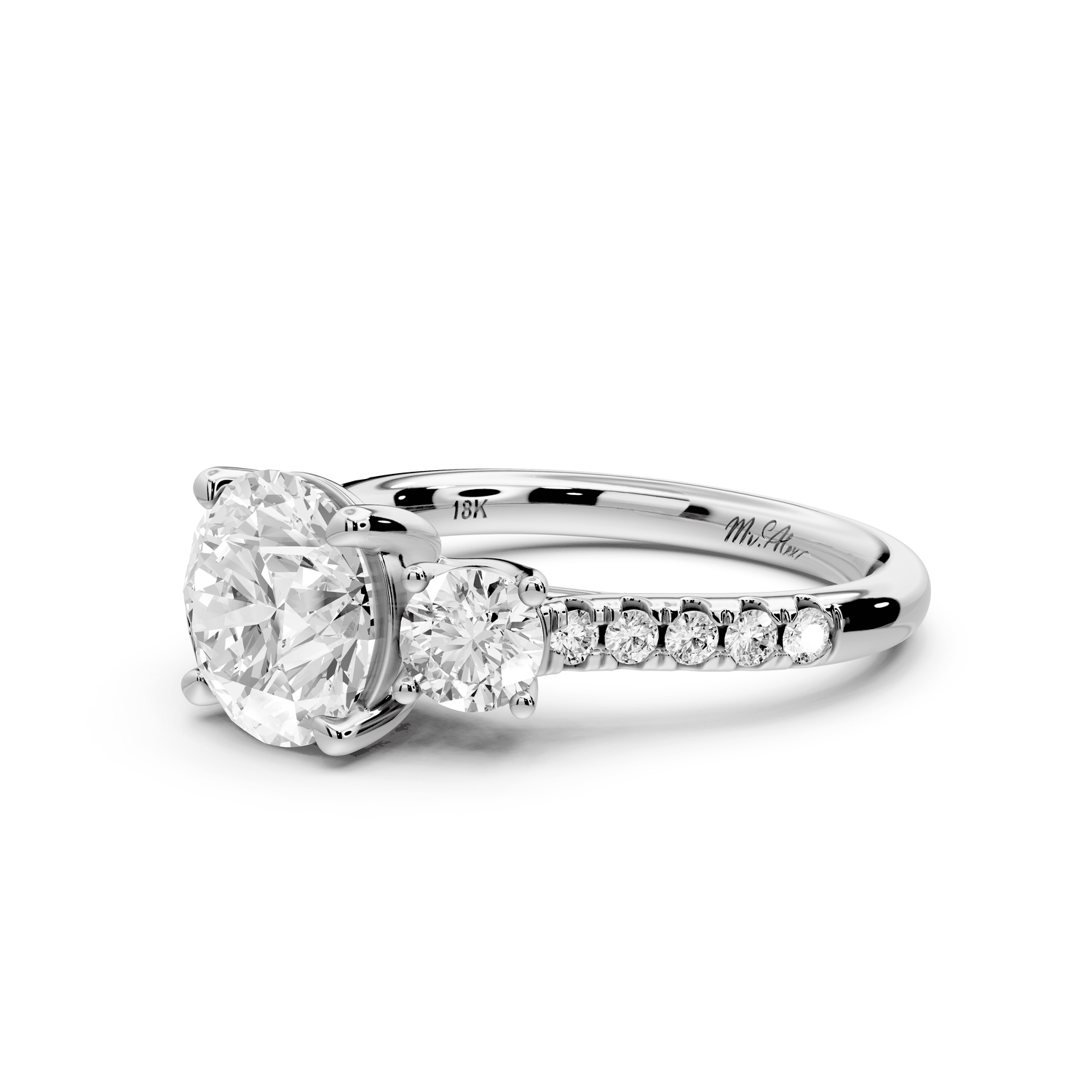 Mia - 2ct 18k white gold round Trellis Basket Diamond Pavé half band Engagement Ring - Mr. Alex Jewelry