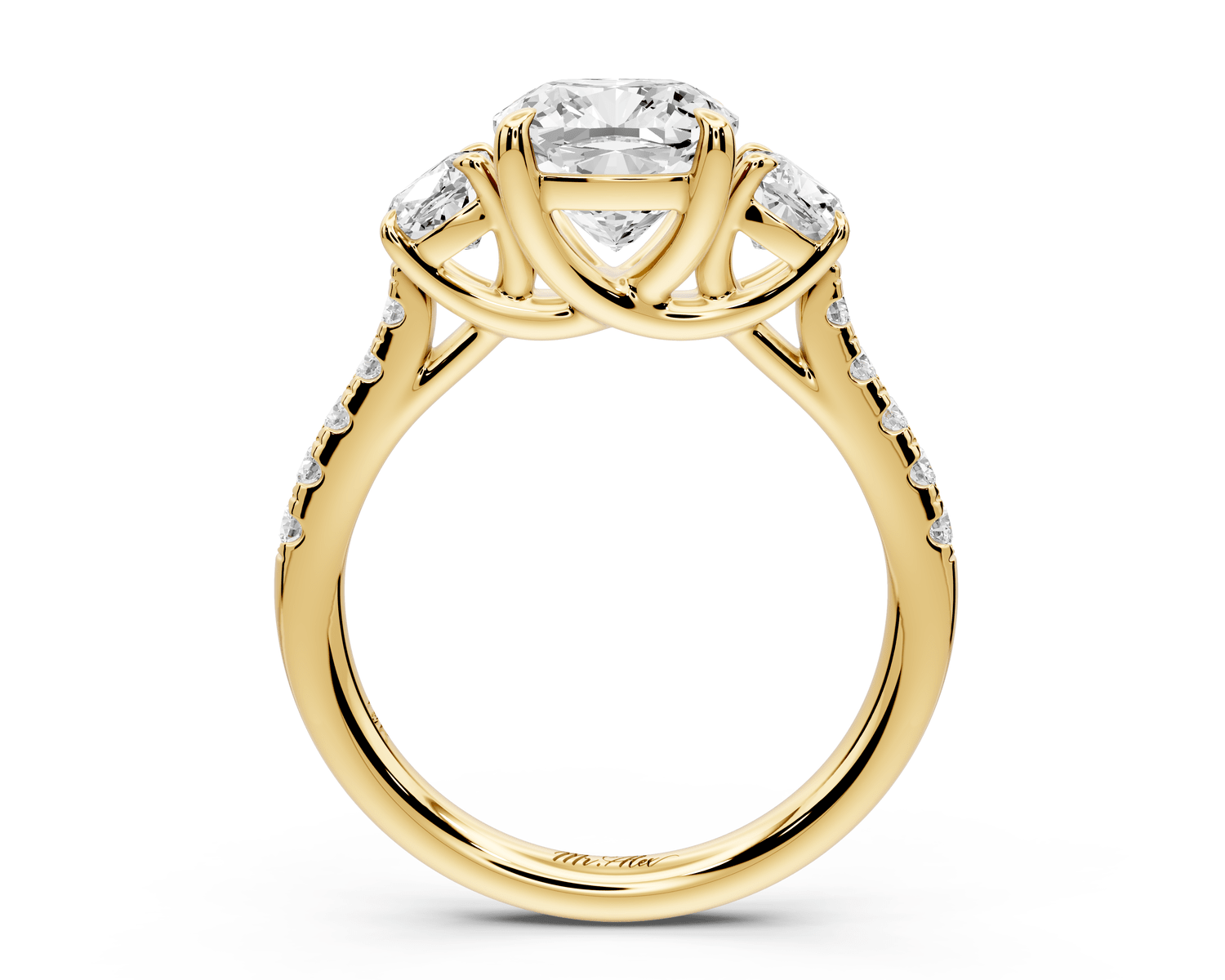 Mia - 2ct 18k yellow gold cushion Trellis Basket Diamond Pavé half band Engagement Ring - Mr. Alex Jewelry
