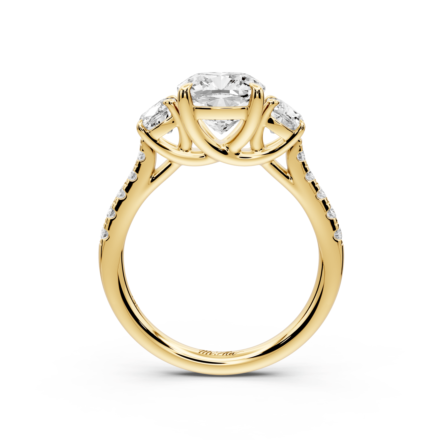 Mia - 2ct 18k yellow gold cushion Trellis Basket Diamond Pavé half band Engagement Ring - Mr. Alex Jewelry