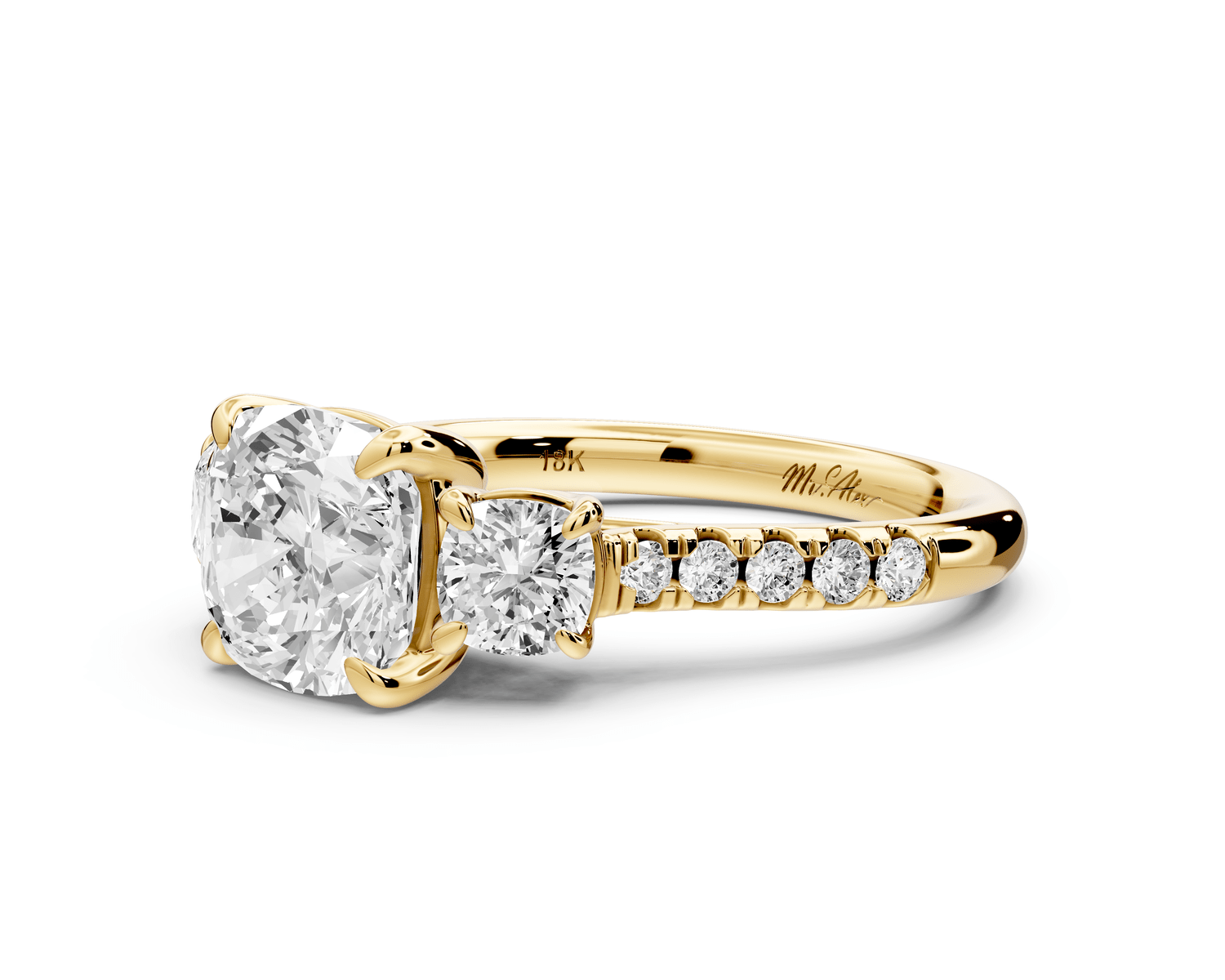 Mia - 2ct 18k yellow gold cushion Trellis Basket Diamond Pavé half band Engagement Ring - Mr. Alex Jewelry