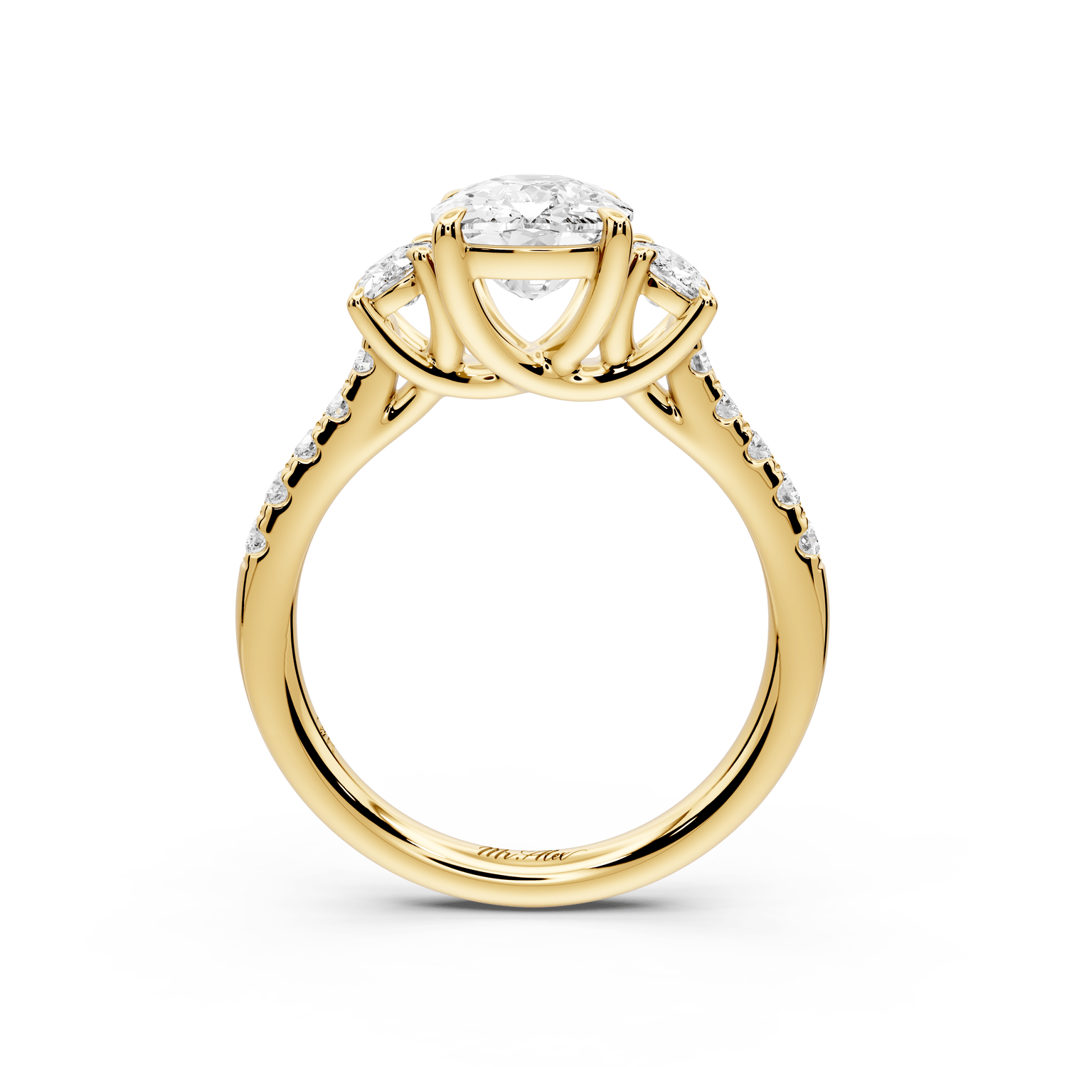 Mia - 2ct 18k yellow gold ecushion Trellis Basket Diamond Pavé half band Engagement Ring - Mr. Alex Jewelry