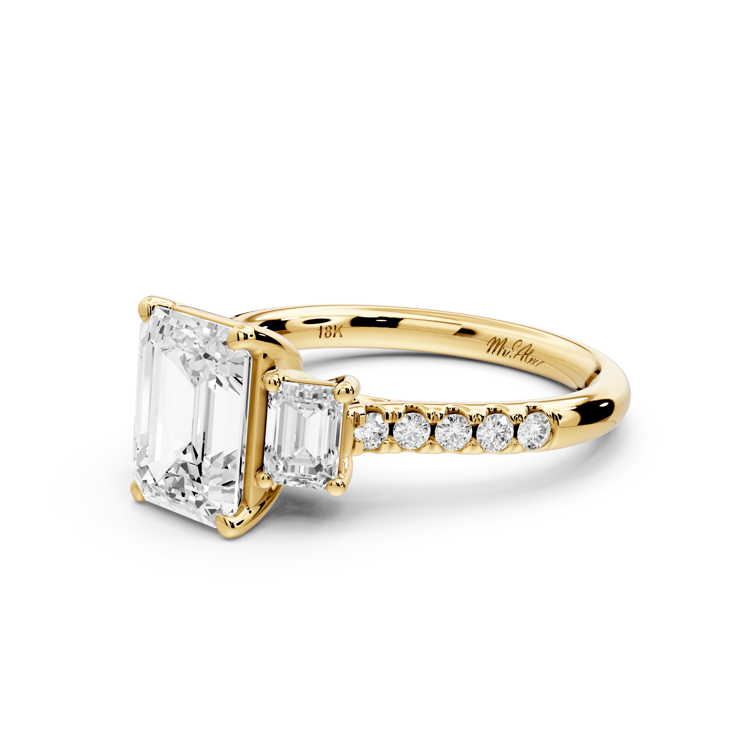 Mia - 2ct 18k yellow gold emerald Trellis Basket Diamond Pavé half band Engagement Ring - Mr. Alex Jewelry