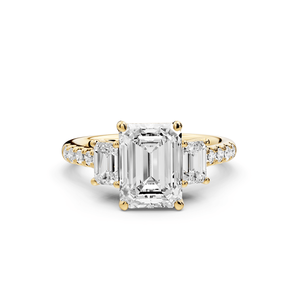 Mia - 2ct 18k yellow gold emerald Trellis Basket Diamond Pavé half band Engagement Ring - Mr. Alex Jewelry