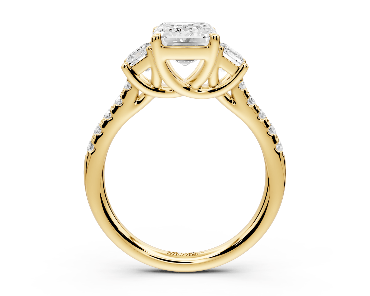 Mia - 2ct 18k yellow gold emerald Trellis Basket Diamond Pavé half band Engagement Ring - Mr. Alex Jewelry