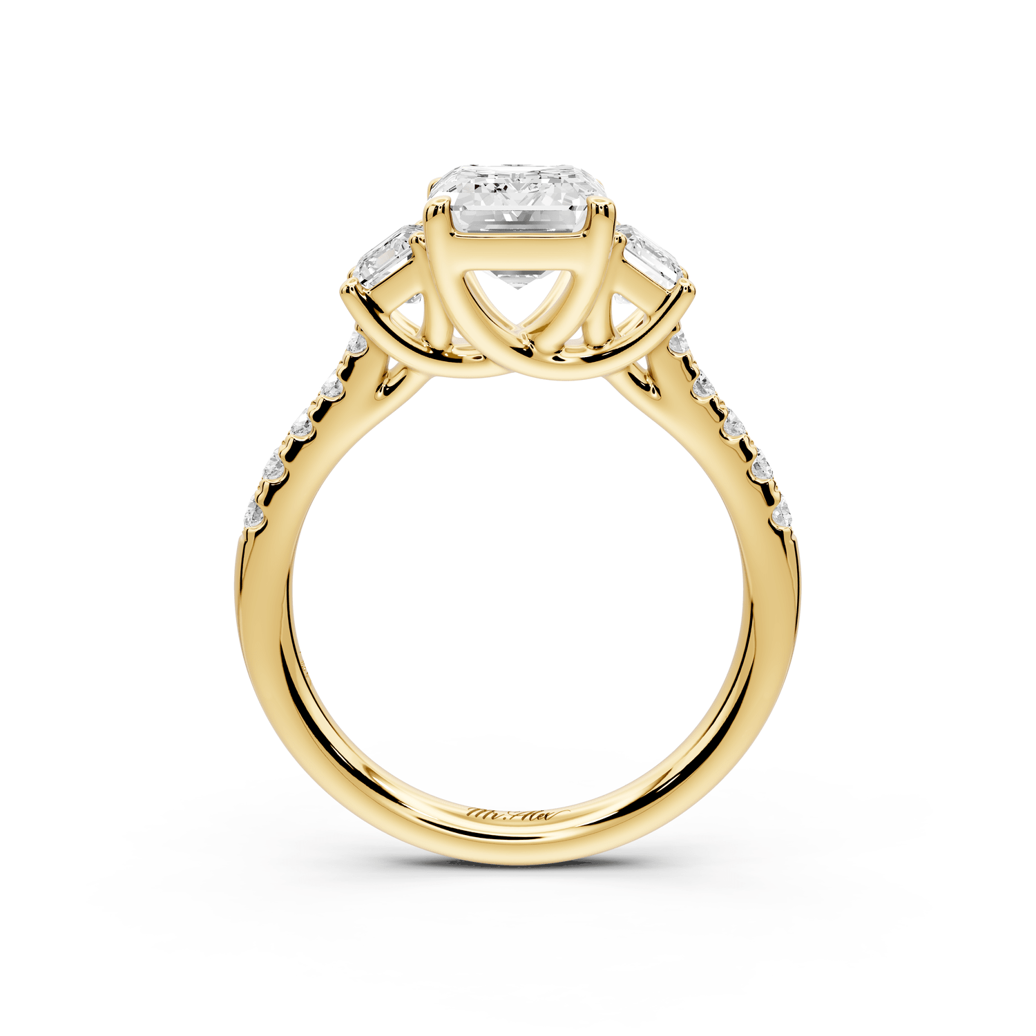 Mia - 2ct 18k yellow gold emerald Trellis Basket Diamond Pavé half band Engagement Ring - Mr. Alex Jewelry