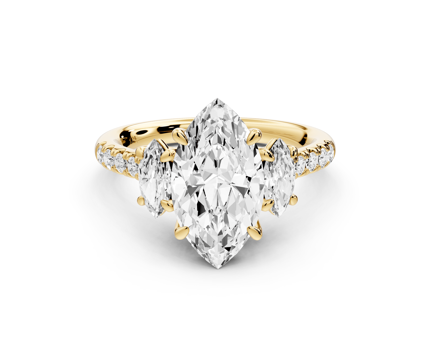 Mia - 2ct 18k yellow gold marquise Trellis Basket Diamond Pavé half band Engagement Ring - Mr. Alex Jewelry