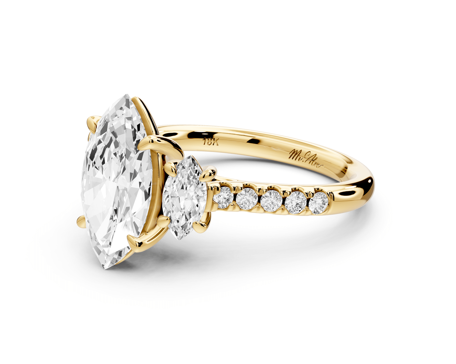 Mia - 2ct 18k yellow gold marquise Trellis Basket Diamond Pavé half band Engagement Ring - Mr. Alex Jewelry