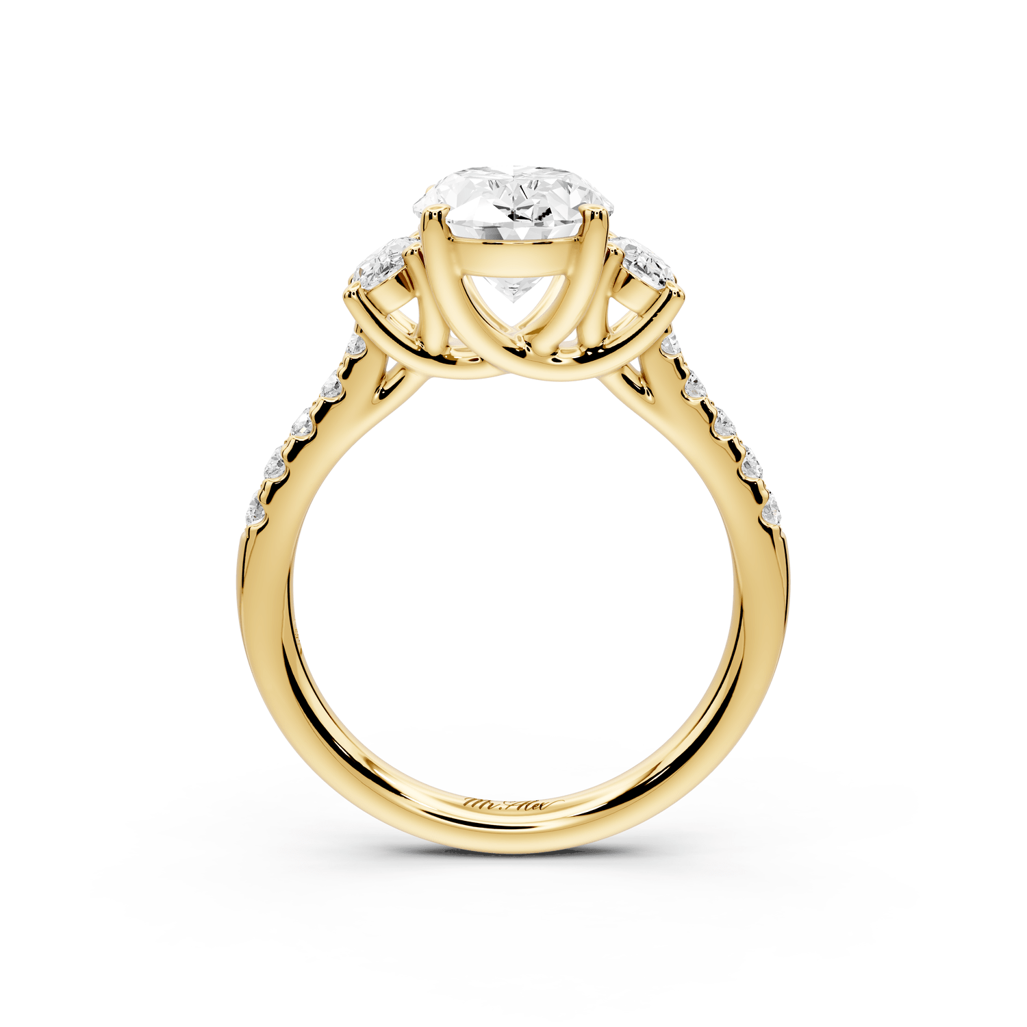 Mia - 2ct 18k yellow gold oval Trellis Basket Diamond Pavé half band Engagement Ring - Mr. Alex Jewelry