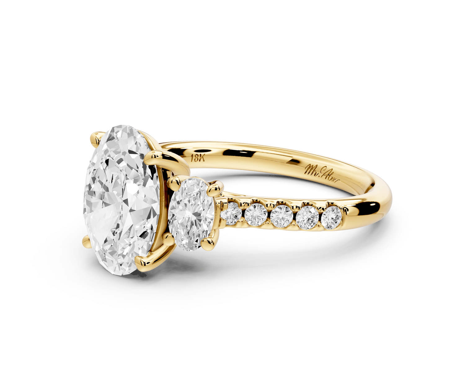 Mia - 2ct 18k yellow gold oval Trellis Basket Diamond Pavé half band Engagement Ring - Mr. Alex Jewelry