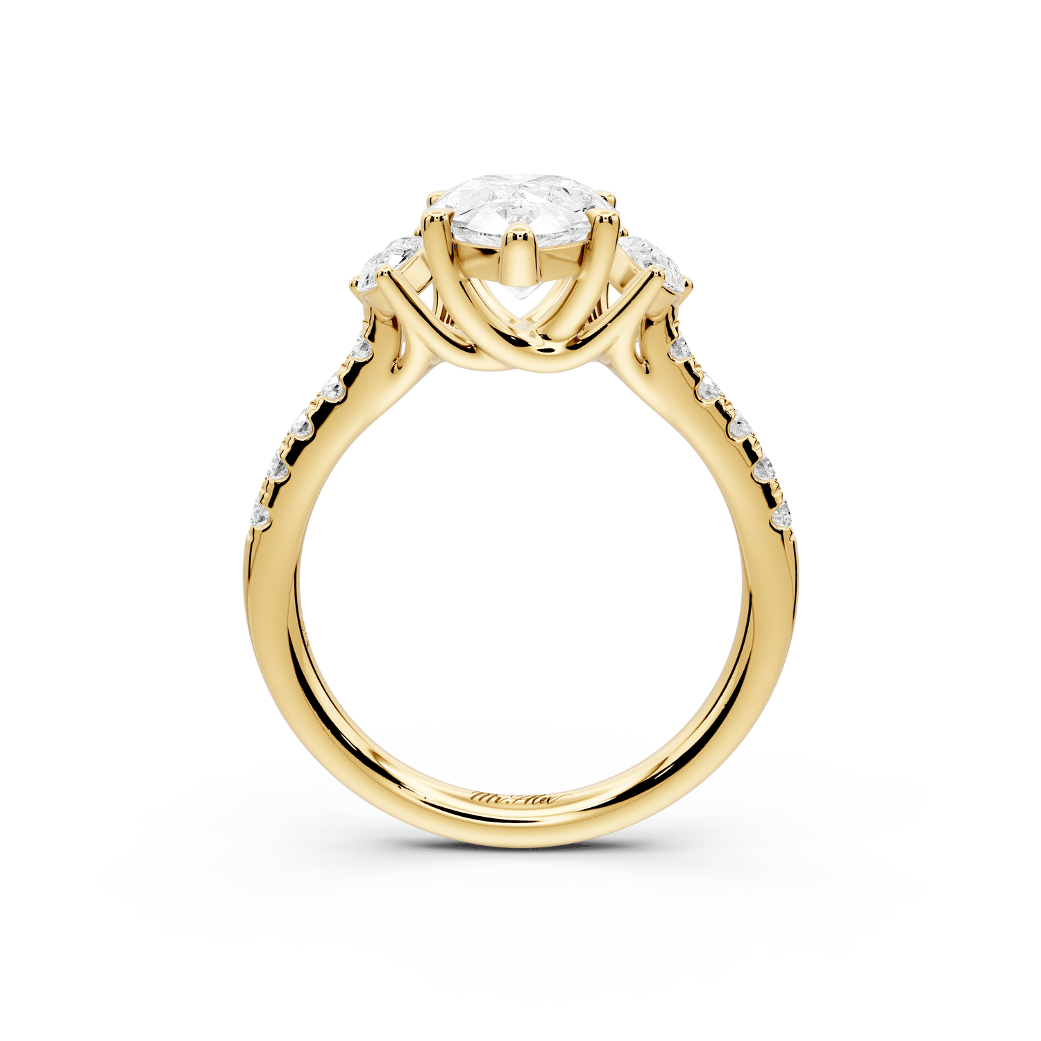 Mia - 2ct 18k yellow gold pear Trellis Basket Diamond Pavé half band Engagement Ring - Mr. Alex Jewelry