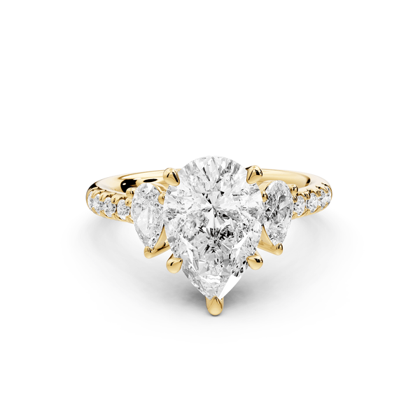 Mia - 2ct 18k yellow gold pear Trellis Basket Diamond Pavé half band Engagement Ring - Mr. Alex Jewelry