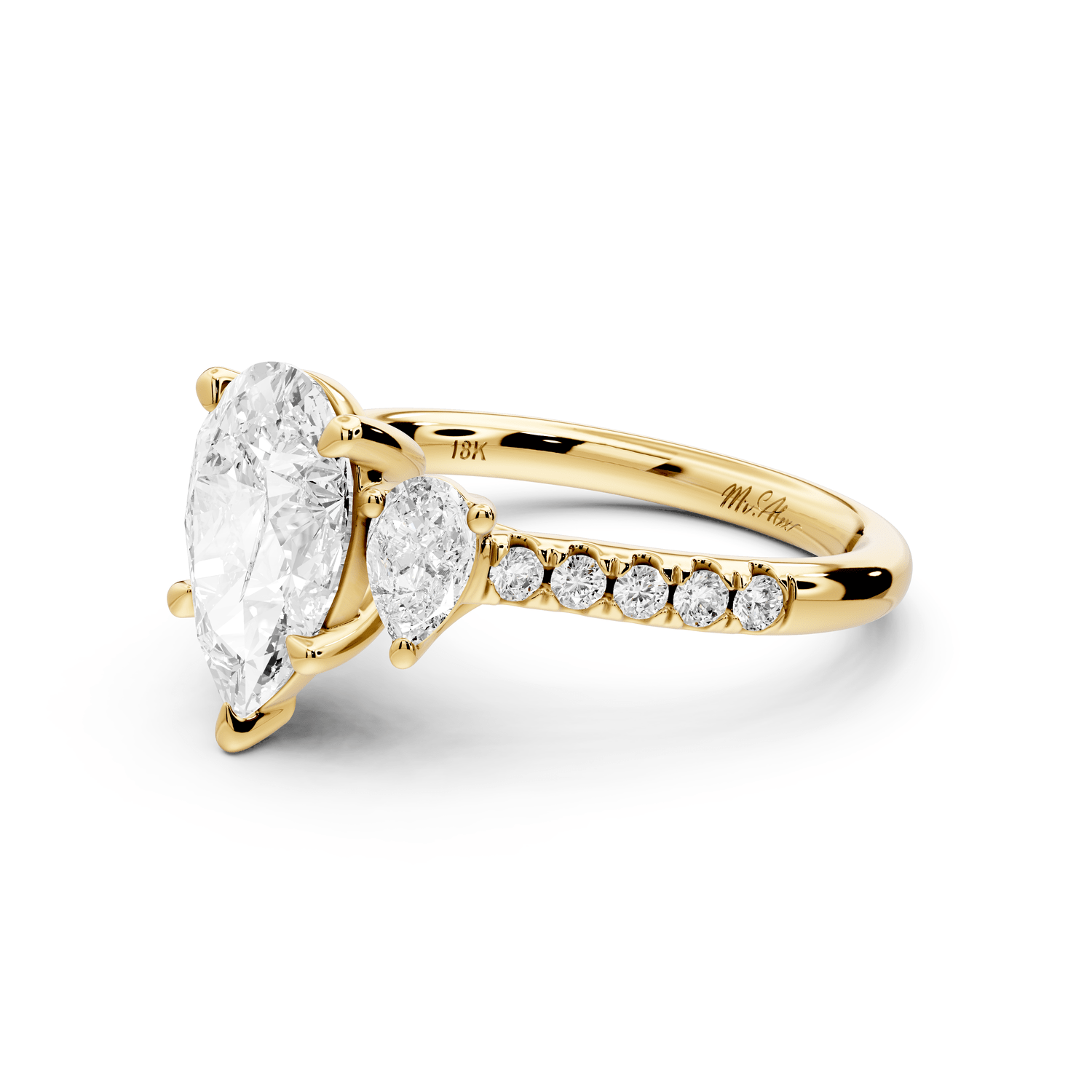 Mia - 2ct 18k yellow gold pear Trellis Basket Diamond Pavé half band Engagement Ring - Mr. Alex Jewelry