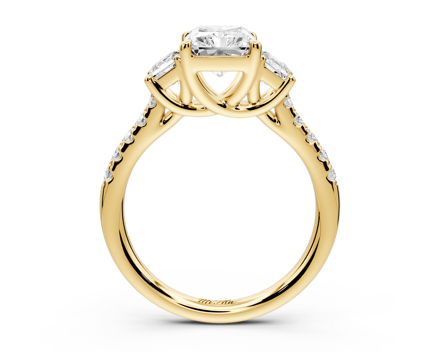 Mia - 2ct 18k yellow gold radiant Trellis Basket Diamond Pavé half band Engagement Ring - Mr. Alex Jewelry