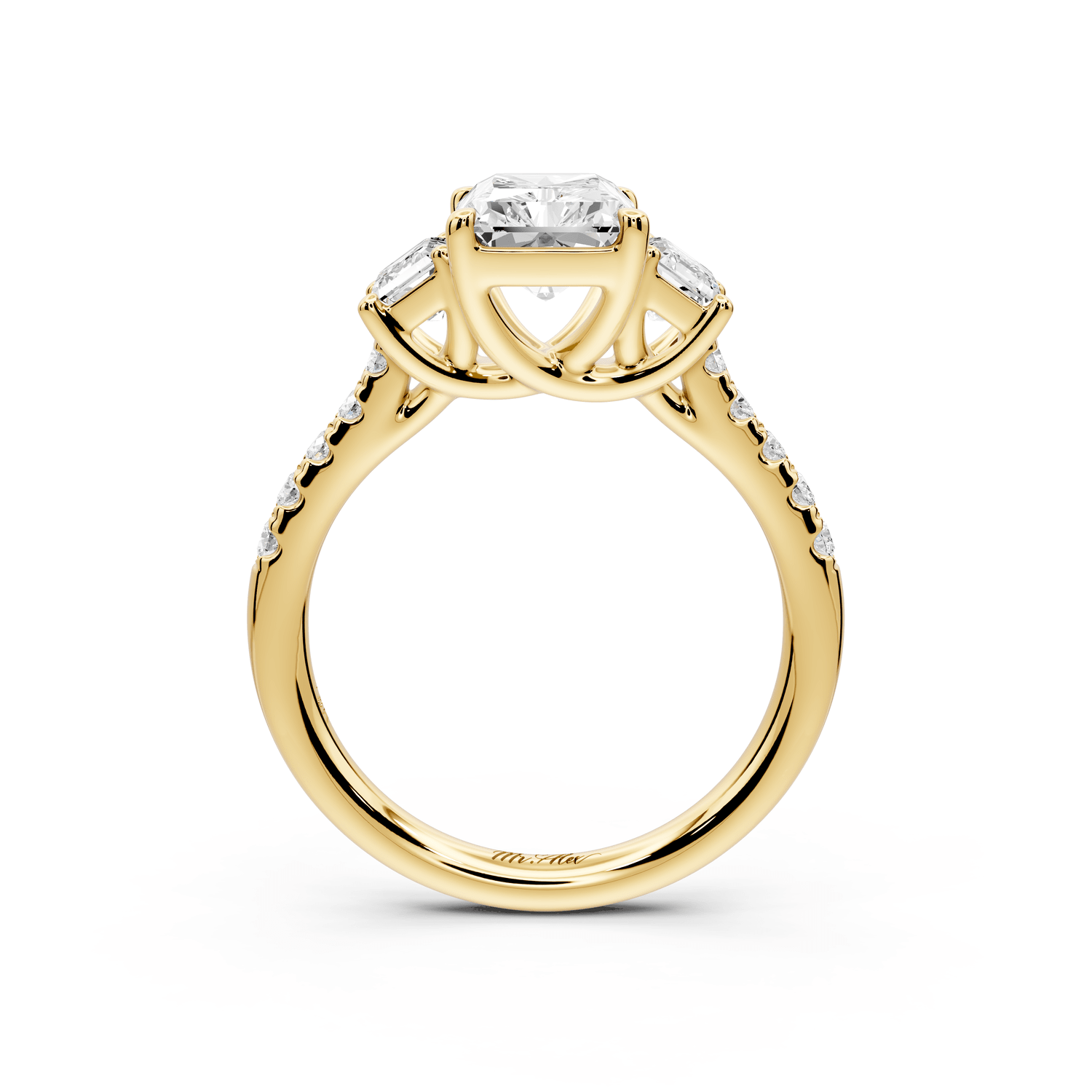 Mia - 2ct 18k yellow gold radiant Trellis Basket Diamond Pavé half band Engagement Ring - Mr. Alex Jewelry
