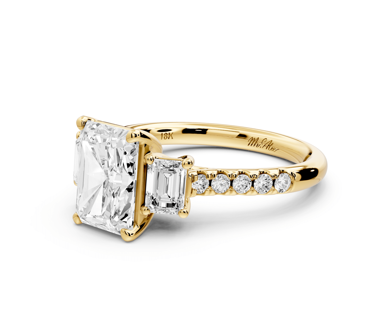 Mia - 2ct 18k yellow gold radiant Trellis Basket Diamond Pavé half band Engagement Ring - Mr. Alex Jewelry
