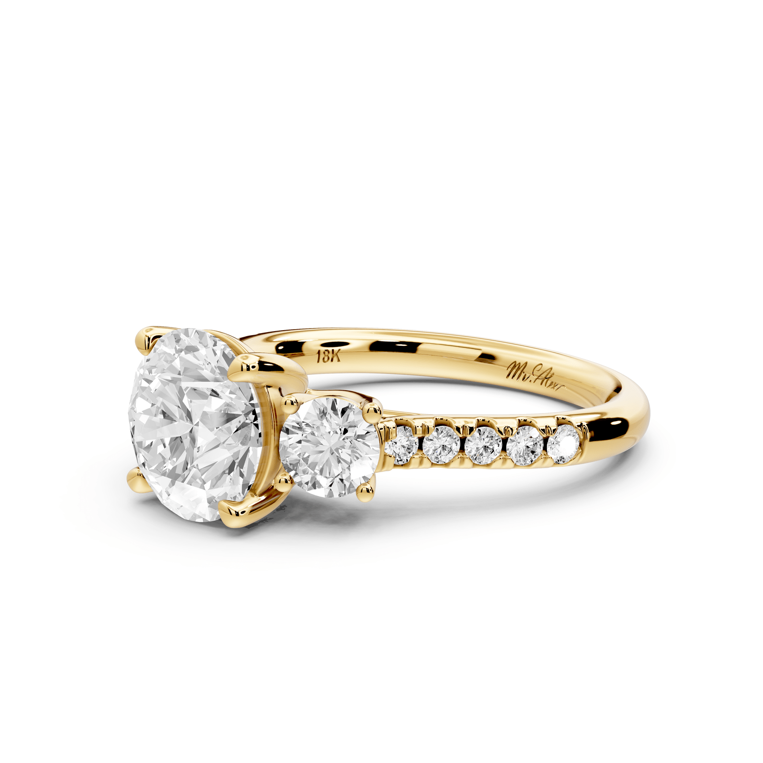 Mia - 2ct 18k yellow gold round Trellis Basket Diamond Pavé half band Engagement Ring - Mr. Alex Jewelry