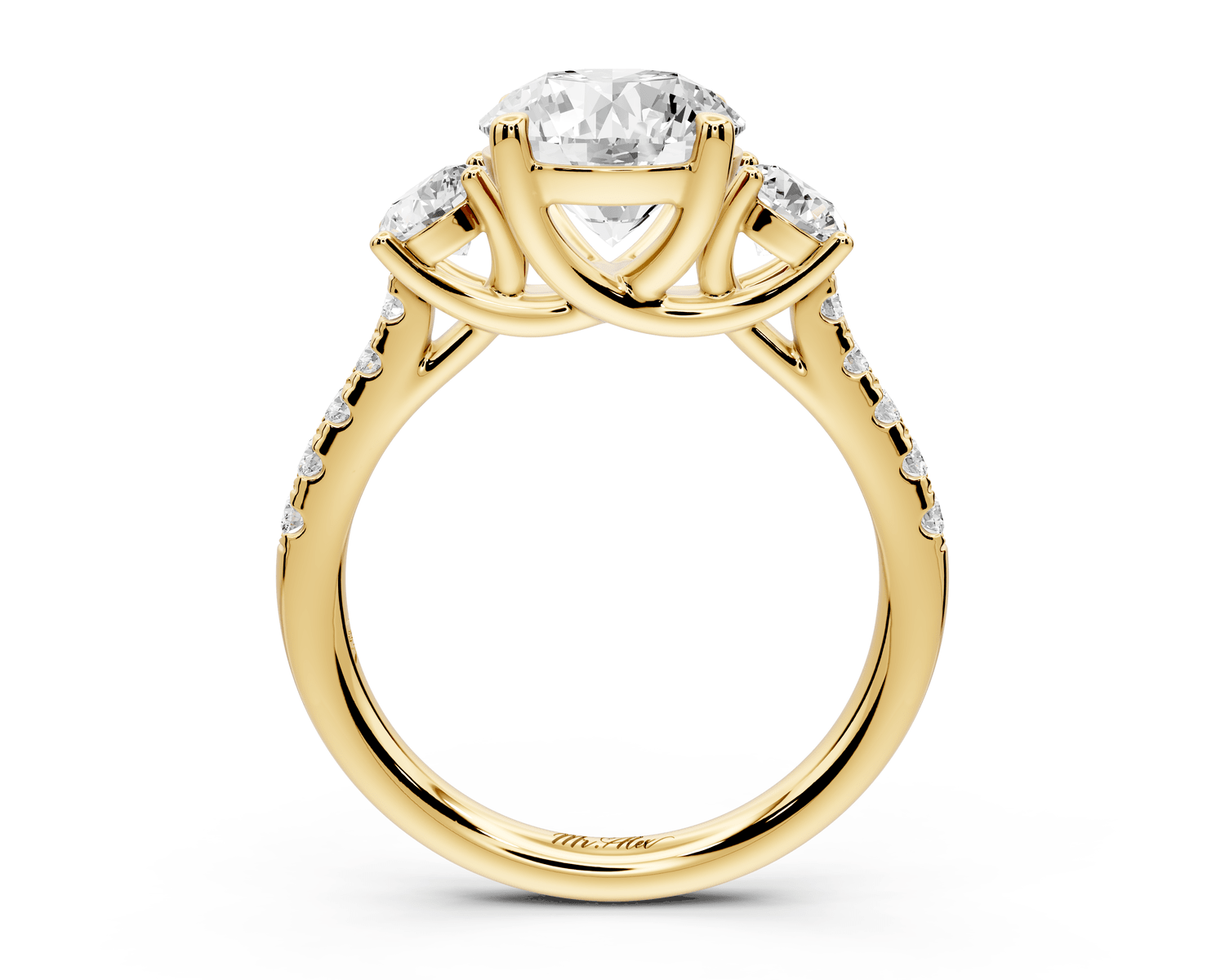 Mia - 2ct 18k yellow gold round Trellis Basket Diamond Pavé half band Engagement Ring - Mr. Alex Jewelry