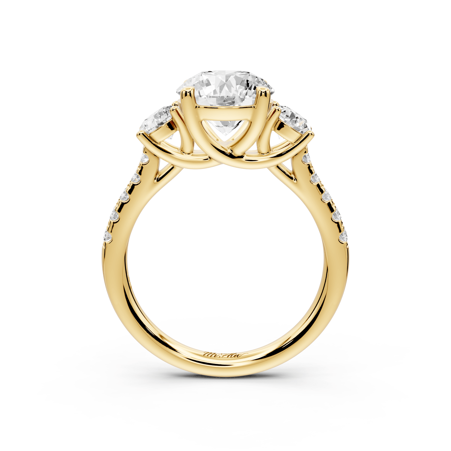 Mia - 2ct 18k yellow gold round Trellis Basket Diamond Pavé half band Engagement Ring - Mr. Alex Jewelry