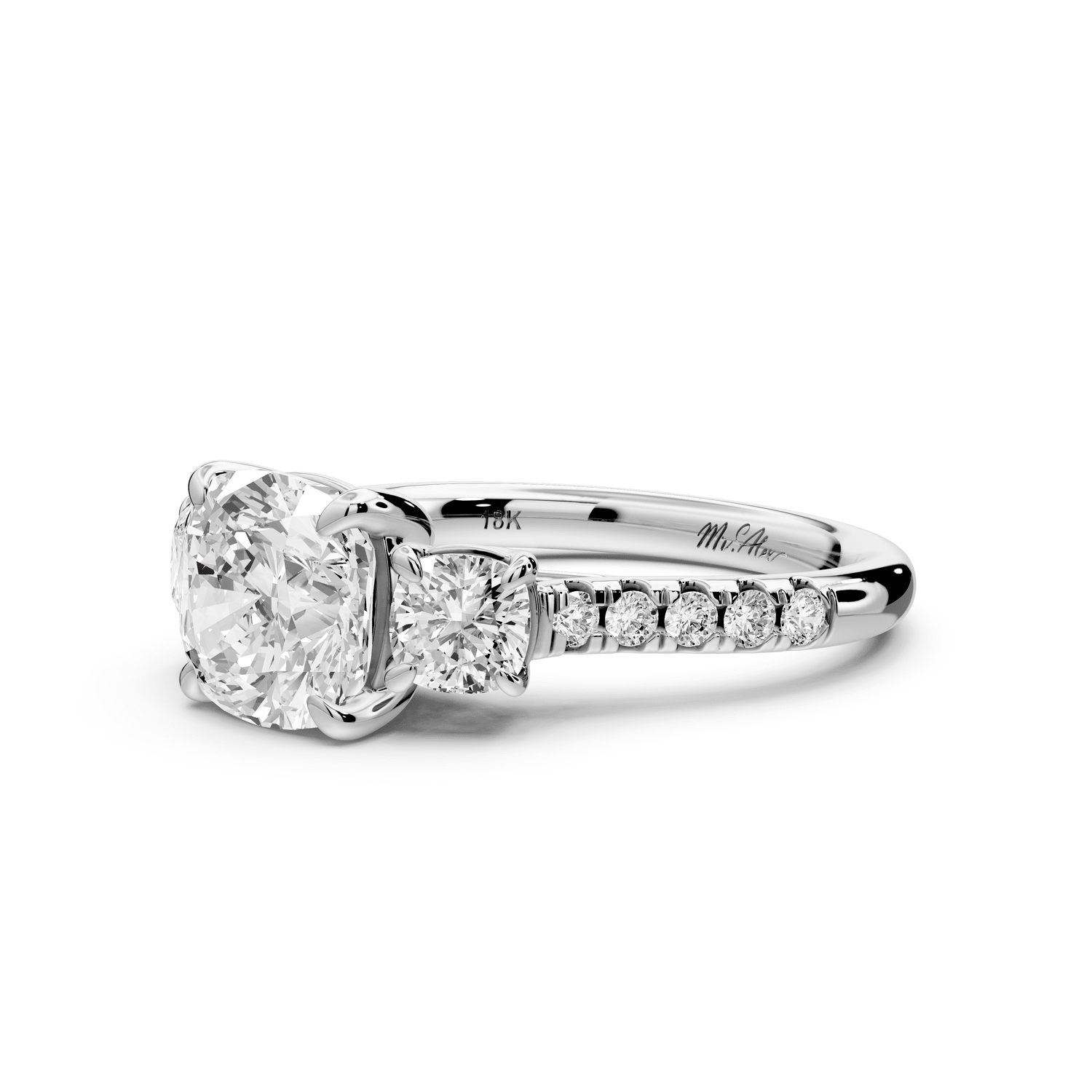 Mia - 2ct platinum cushion Trellis Basket Diamond Pavé half band Engagement Ring - Mr. Alex Jewelry