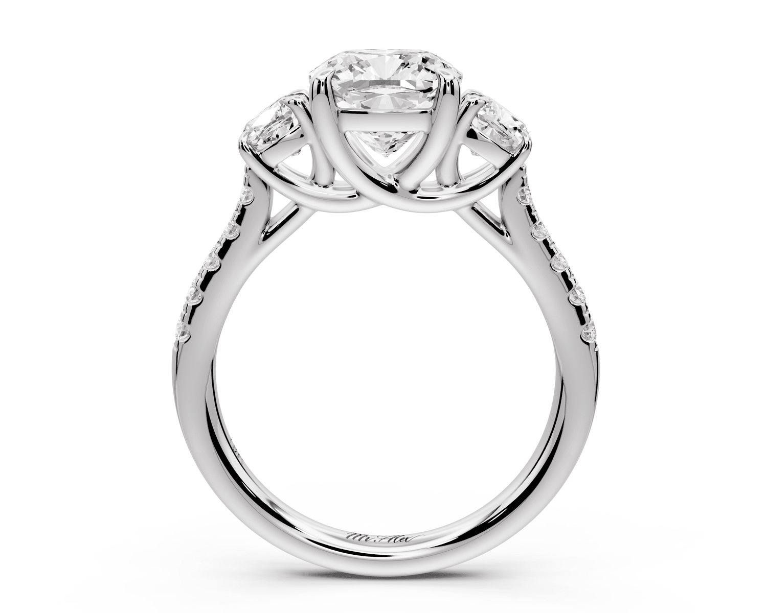 Mia - 2ct platinum cushion Trellis Basket Diamond Pavé half band Engagement Ring - Mr. Alex Jewelry