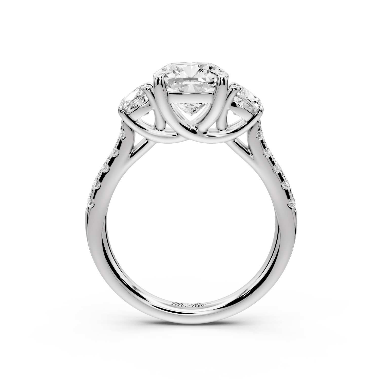 Mia - 2ct platinum cushion Trellis Basket Diamond Pavé half band Engagement Ring - Mr. Alex Jewelry