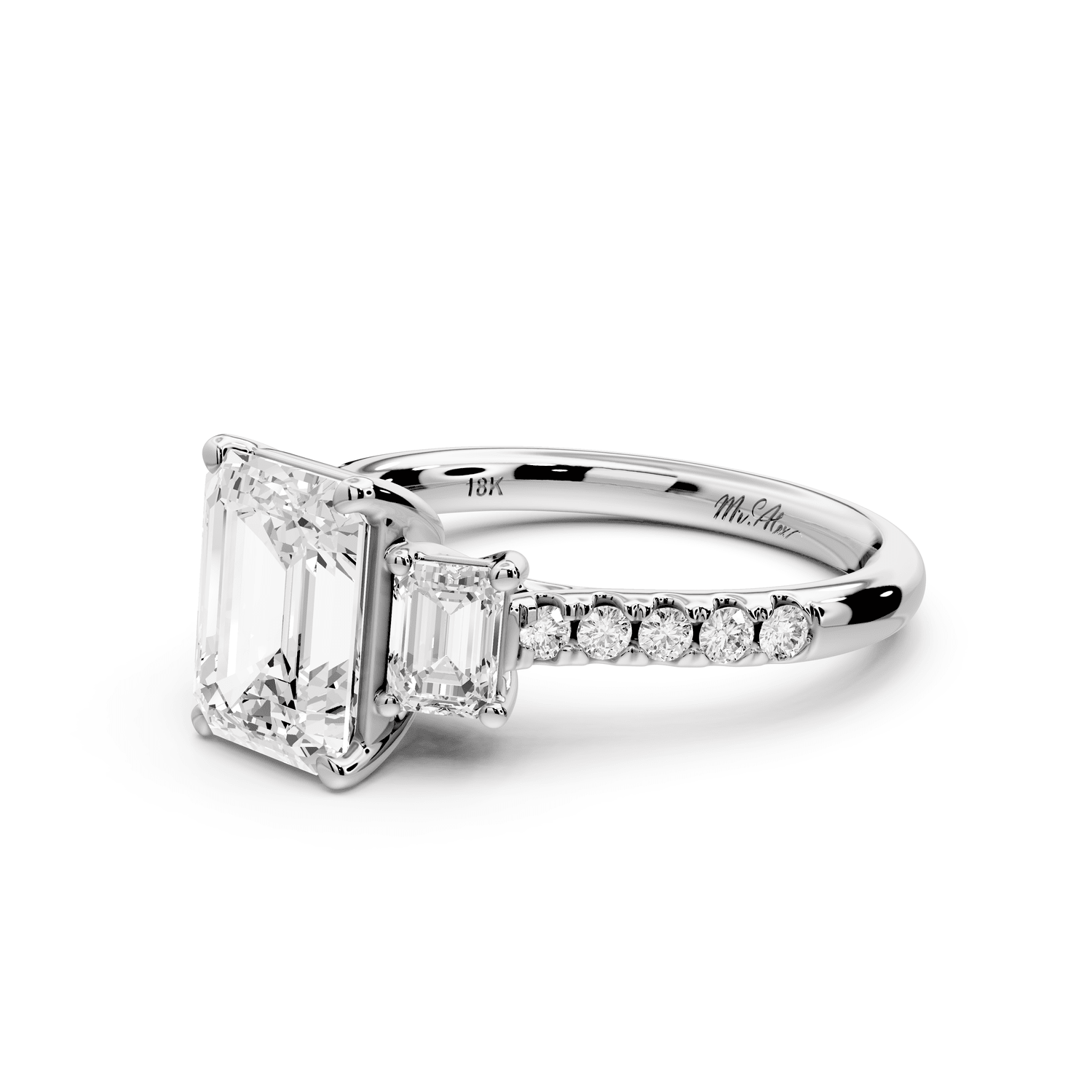 Mia - 2ct platinum emerald Trellis Basket Diamond Pavé half band Engagement Ring - Mr. Alex Jewelry