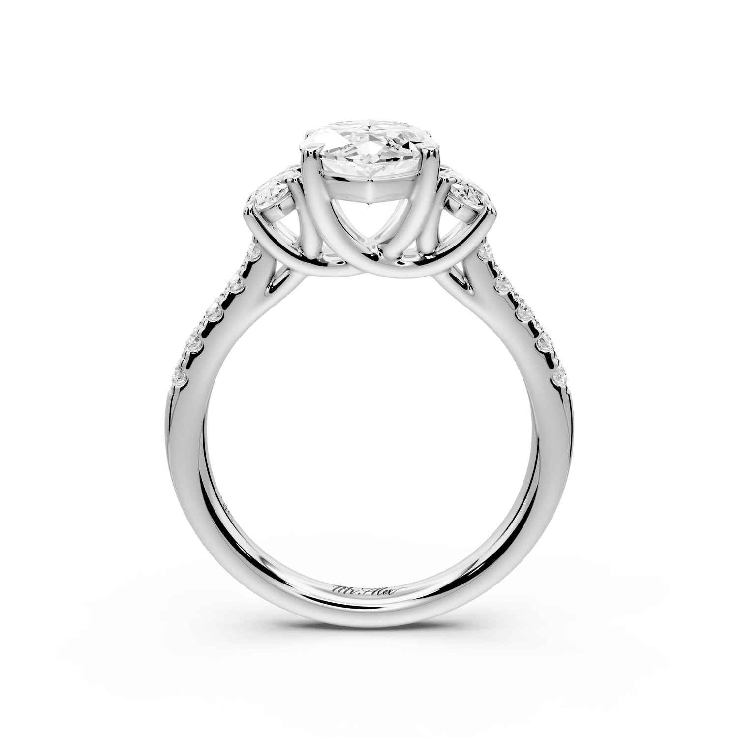 Mia - 2ct platinum marquise Trellis Basket Diamond Pavé half band Engagement Ring - Mr. Alex Jewelry