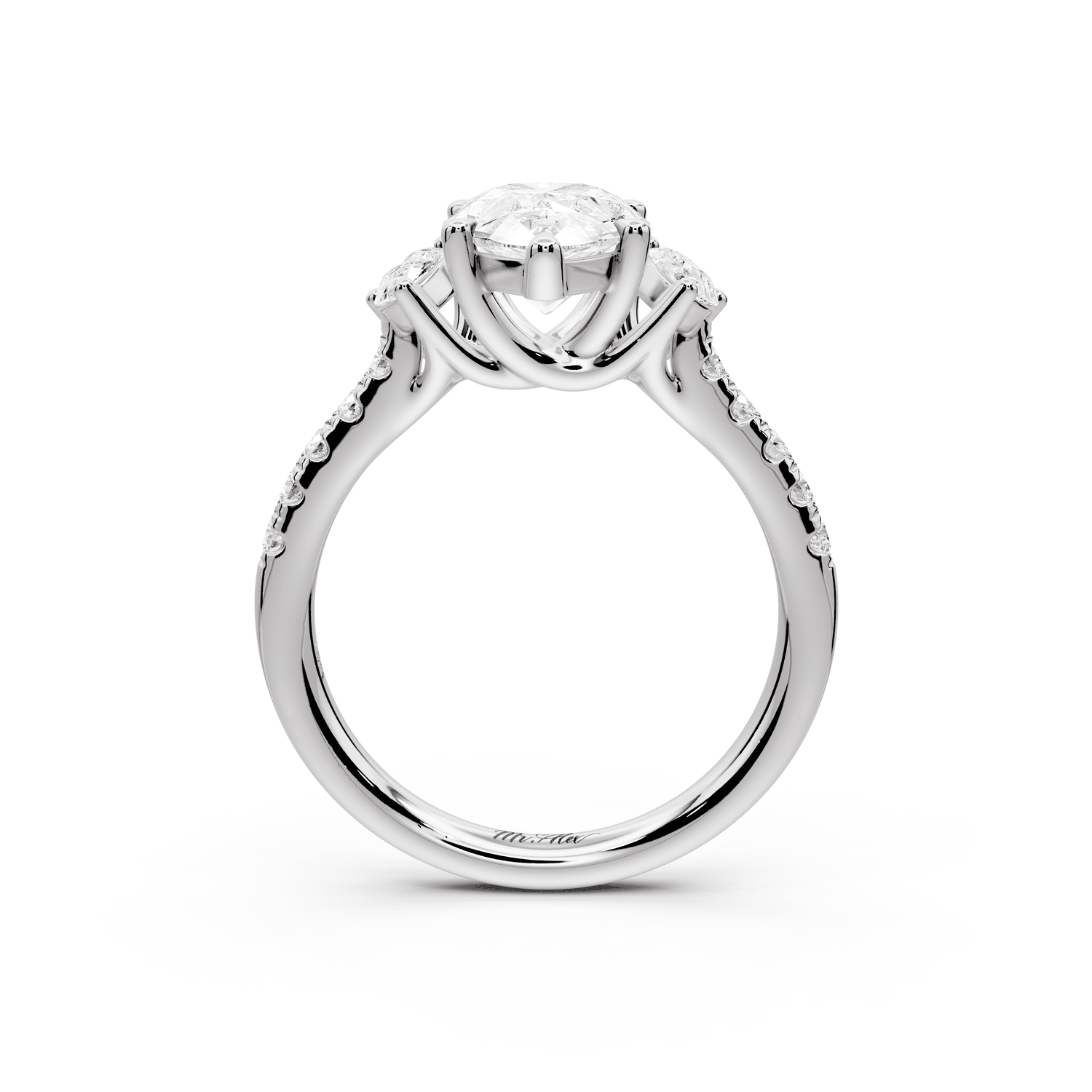 Mia - 2ct platinum pear Trellis Basket Diamond Pavé half band Engagement Ring - Mr. Alex Jewelry