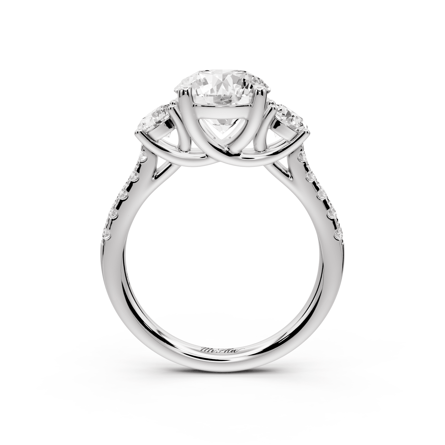 Mia - 2ct platinum round Trellis Basket Diamond Pavé half band Engagement Ring - Mr. Alex Jewelry