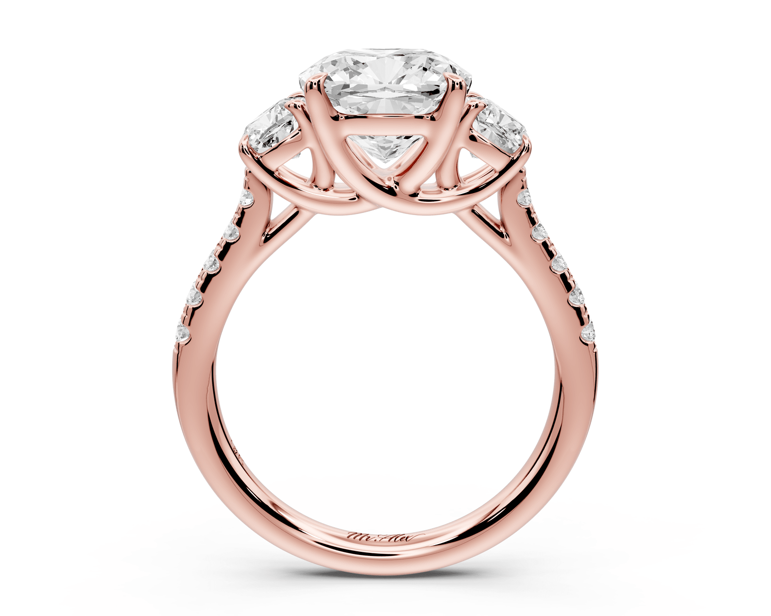 Mia - 3ct 14k rose gold cushion Trellis Basket Diamond Pavé half band Engagement Ring - Mr. Alex Jewelry