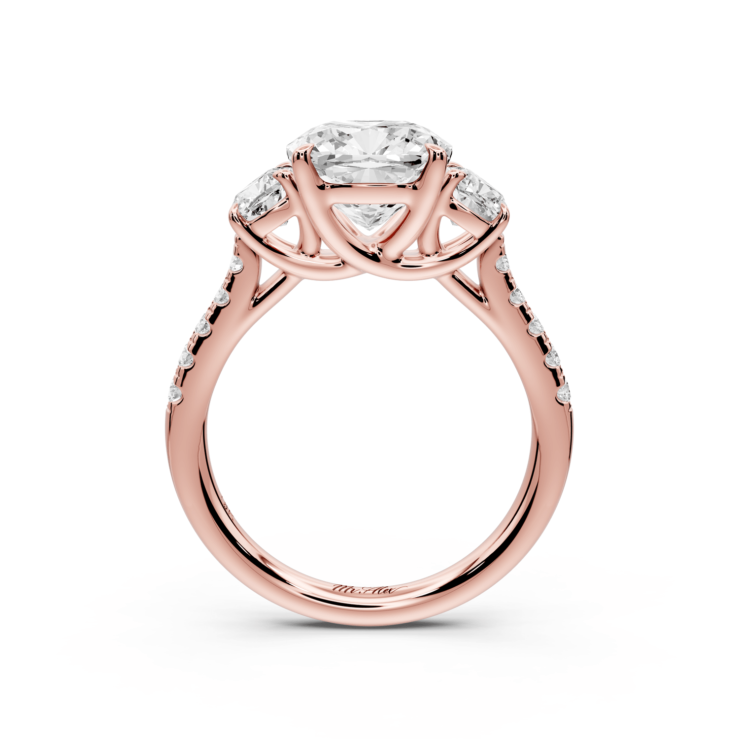 Mia - 3ct 14k rose gold cushion Trellis Basket Diamond Pavé half band Engagement Ring - Mr. Alex Jewelry