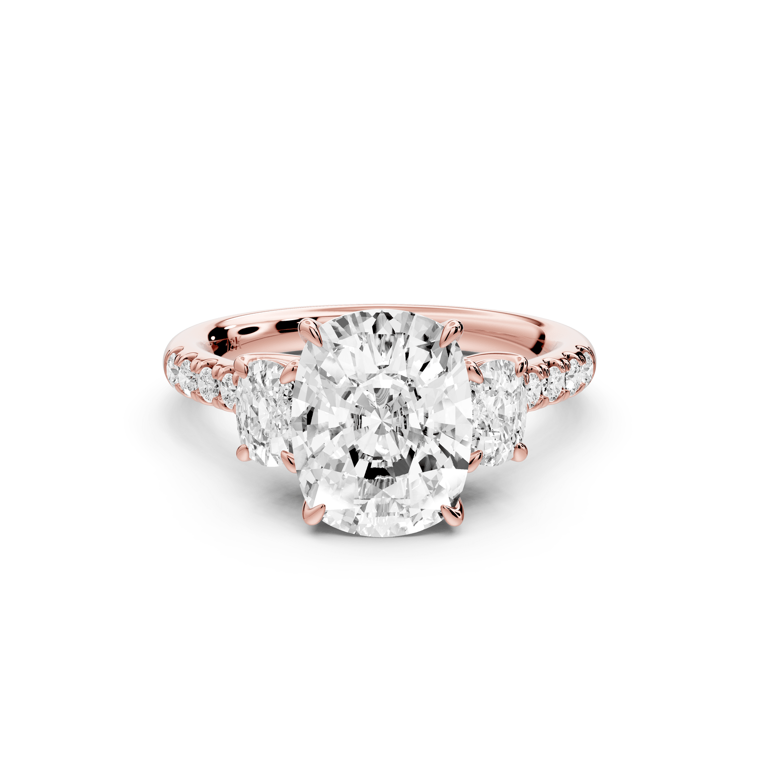Mia - 3ct 14k rose gold ecushion Trellis Basket Diamond Pavé half band Engagement Ring - Mr. Alex Jewelry