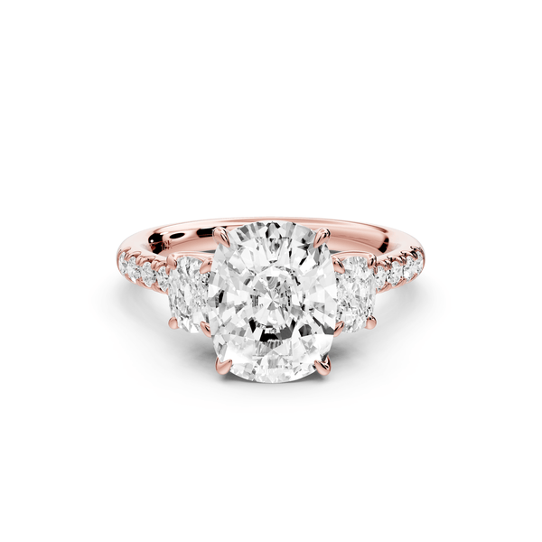 Mia - 3ct 14k rose gold ecushion Trellis Basket Diamond Pavé half band Engagement Ring - Mr. Alex Jewelry
