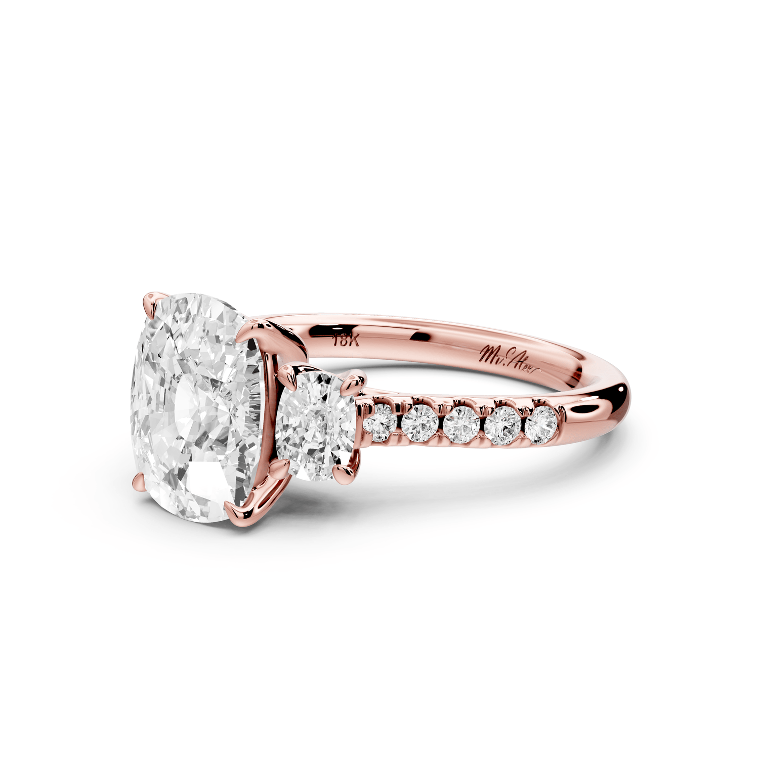 Mia - 3ct 14k rose gold ecushion Trellis Basket Diamond Pavé half band Engagement Ring - Mr. Alex Jewelry