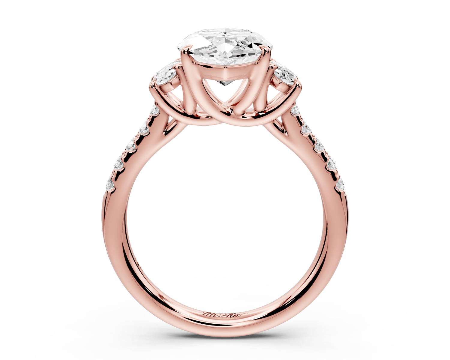 Mia - 3ct 14k rose gold marquise Trellis Basket Diamond Pavé half band Engagement Ring - Mr. Alex Jewelry