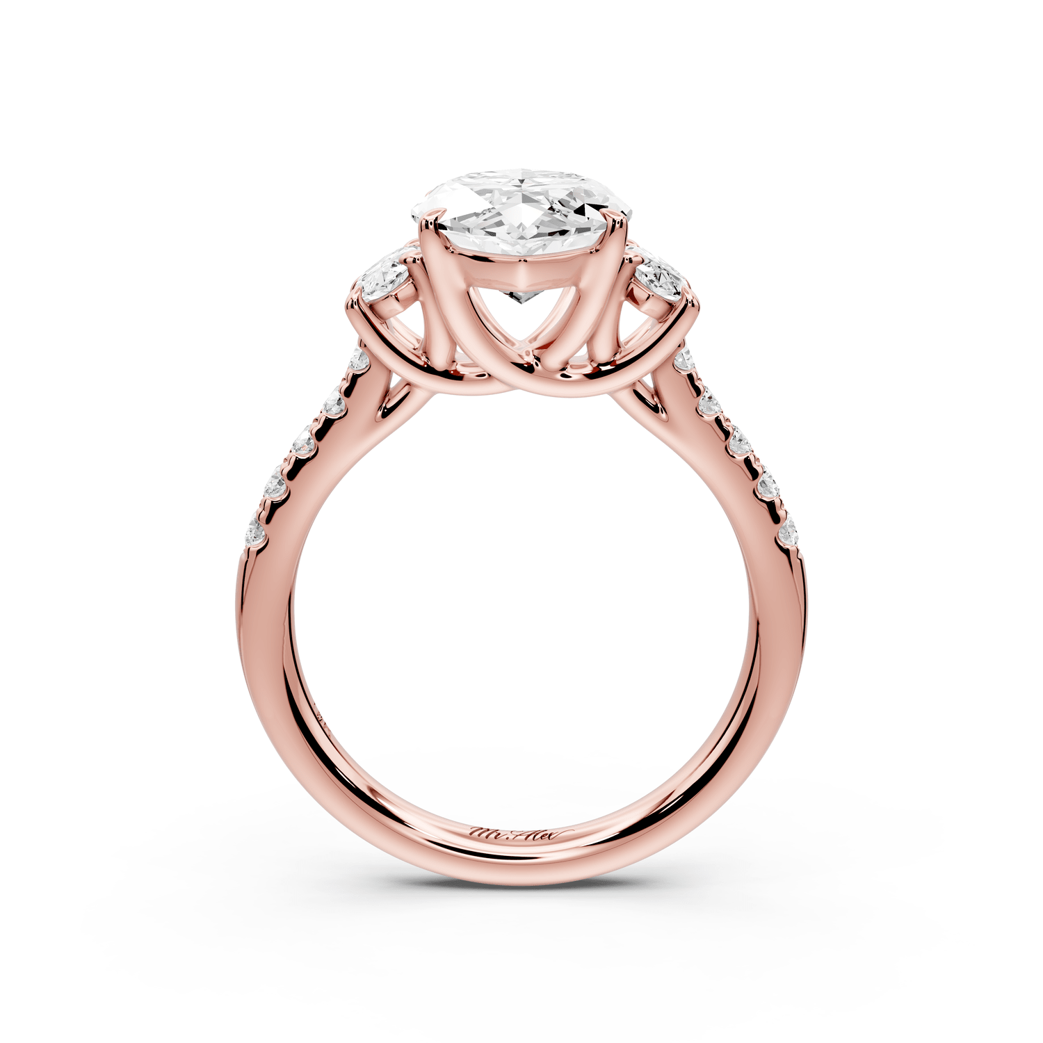 Mia - 3ct 14k rose gold marquise Trellis Basket Diamond Pavé half band Engagement Ring - Mr. Alex Jewelry