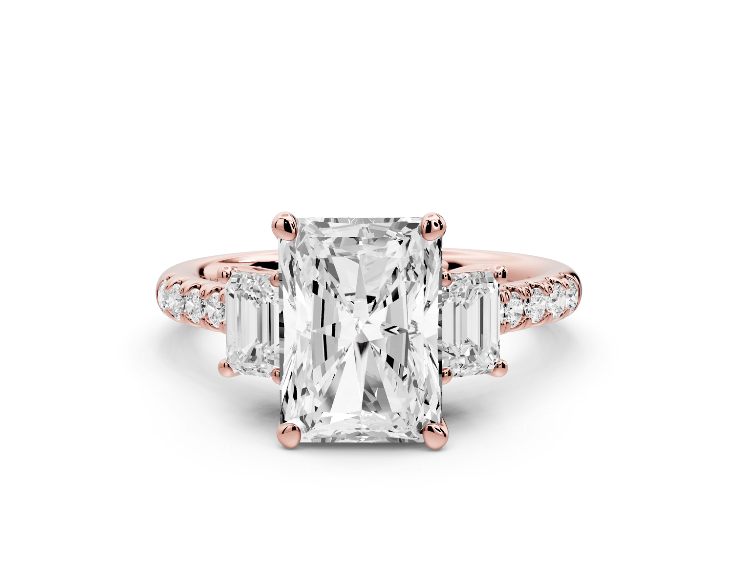 Mia - 3ct 14k rose gold radiant Trellis Basket Diamond Pavé half band Engagement Ring - Mr. Alex Jewelry